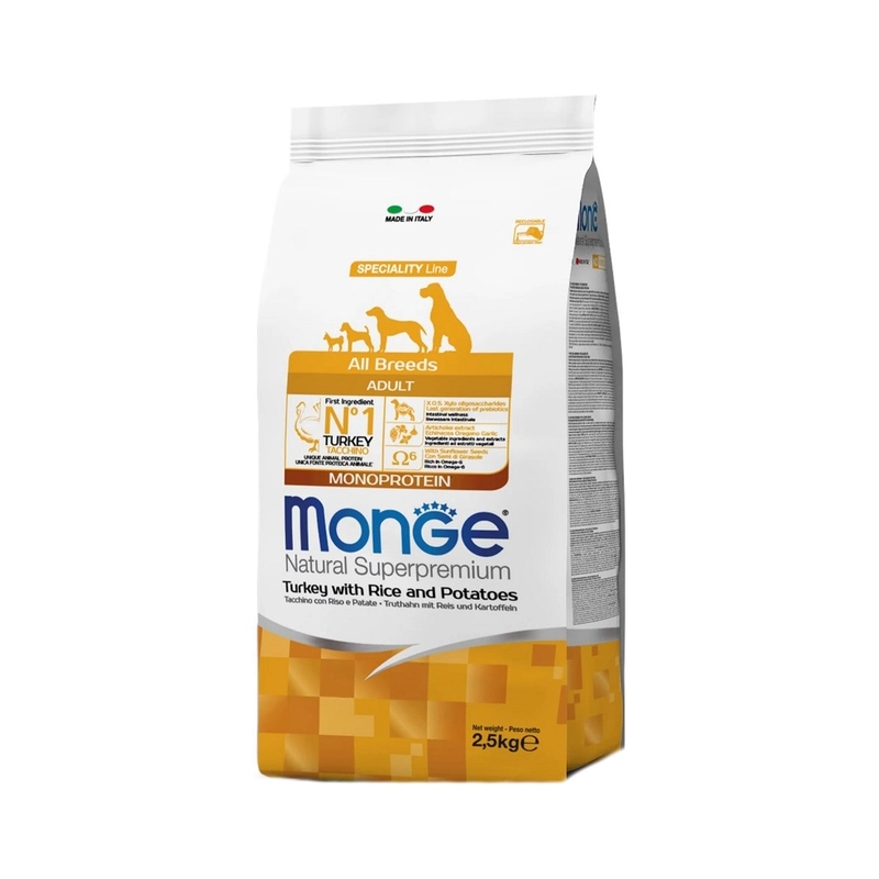 Monge ALL BREED ADULT MonoProtein Duck With Rice СУХИЙ КОРМ Супер-преміум собаки (з індичкою, рисом та картоплею) 2.5 кг 