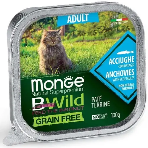 Monge Bwild GF Adult ВОЛОГИЙ КОРМ Супер-преміум коти (з анчоусами та овочами) 100 г
