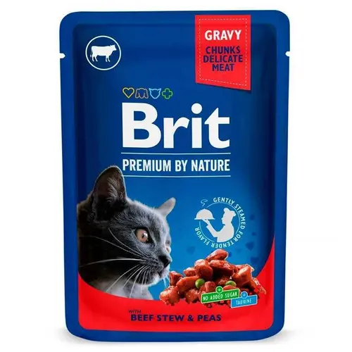 Brit Premium By Nature ВОЛОГИЙ КОРМ Premium коти (з яловичиною та горохом) 100 г