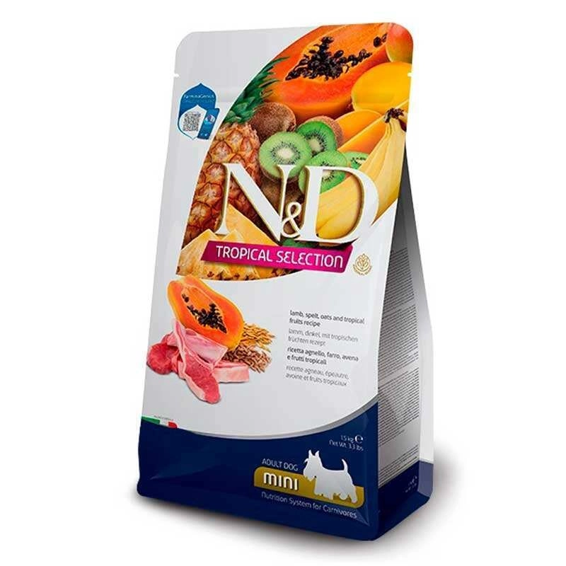 Farmina N&D ADULT MINI TROPICAL SELECTION LAMB СУХИЙ КОРМ Холістік собаки дрібних порід (з ягням та тропічними фруктами) 1.5 кг 