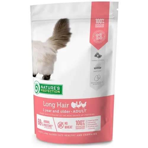 Nature's Protection Long Hair Adult сухой корм для кошек с длинной шерстью 400 г - с мясом домашней птицы (4771317457608)