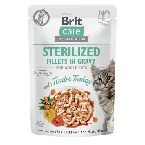 Brit Care Sterilized Fillets in Gravy ВОЛОГИЙ КОРМ Супер-преміум коти (індичка в соусі) 85 г