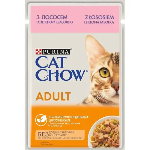 Cat Chow Adult ВОЛОГИЙ КОРМ Економ коти (з лососем та зеленою квасолею) 85 г