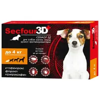 Secfour 3D краплі для собак 0.5 мл/1 піпетка - від бліх і кліщів, до 4 кг (4820150207465) 