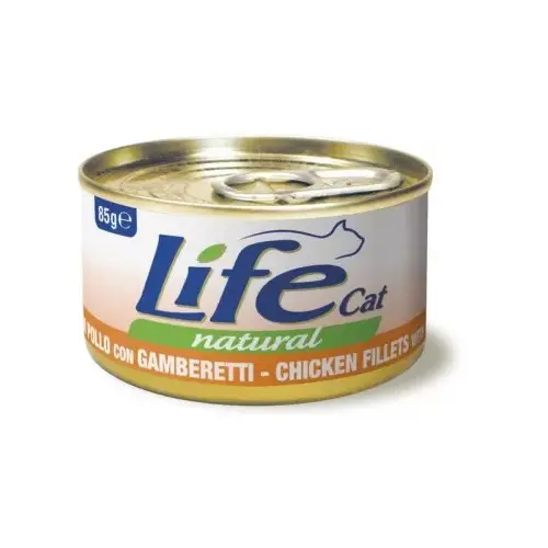Lifecat Natural ВОЛОГИЙ КОРМ Супер-преміум коти (з курячим філе та креветками) 85 г