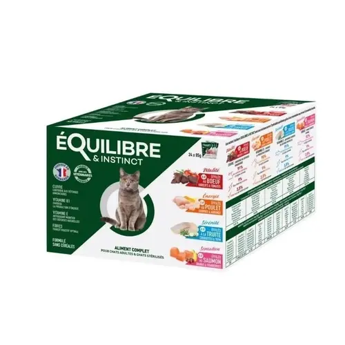 Equilibre&Instinct Sterilised ВОЛОГИЙ КОРМ Економ коти (з куркою, фореллю, яловичиною та лососем) 85 г