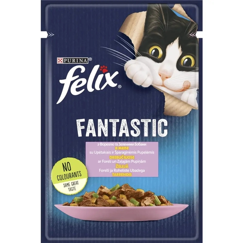 Felix Fantastic влажный корм для кошек 85 г - с форелью и зеленой фасолью в желе (7613039841617)  - фото 1
