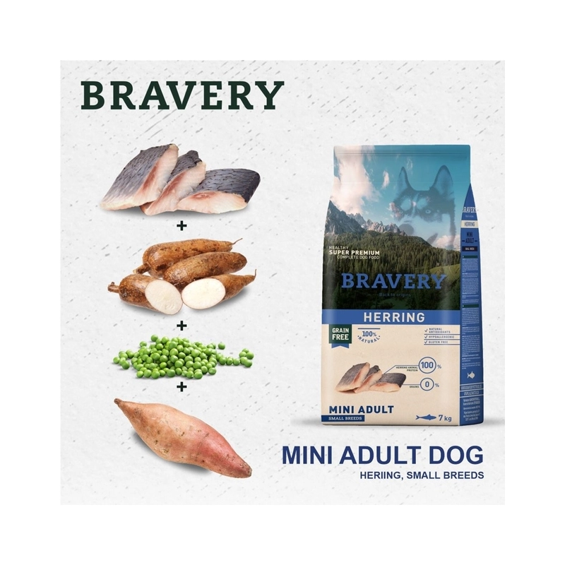BRAVERY Grayn FREE HERRING MINI ADULT Small Breeds СУХИЙ КОРМ Холістік собаки дрібних порід (з оселедцем) 2 кг  - фото 4