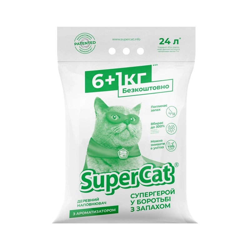 SuperCat наповнювач для котячого туалету 6 кг + 1кг - з ароматизатором (4823089324548) 
