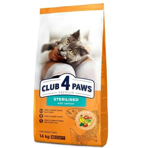 Club 4 Paws Premium Sterilised сухий корм для стерилізованих котів 14 кг - з лососем (4820083909665)