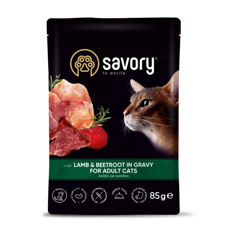 Savory For Adult Cats ВОЛОГИЙ КОРМ Холістік коти (з ягням та буряком) 85 г 