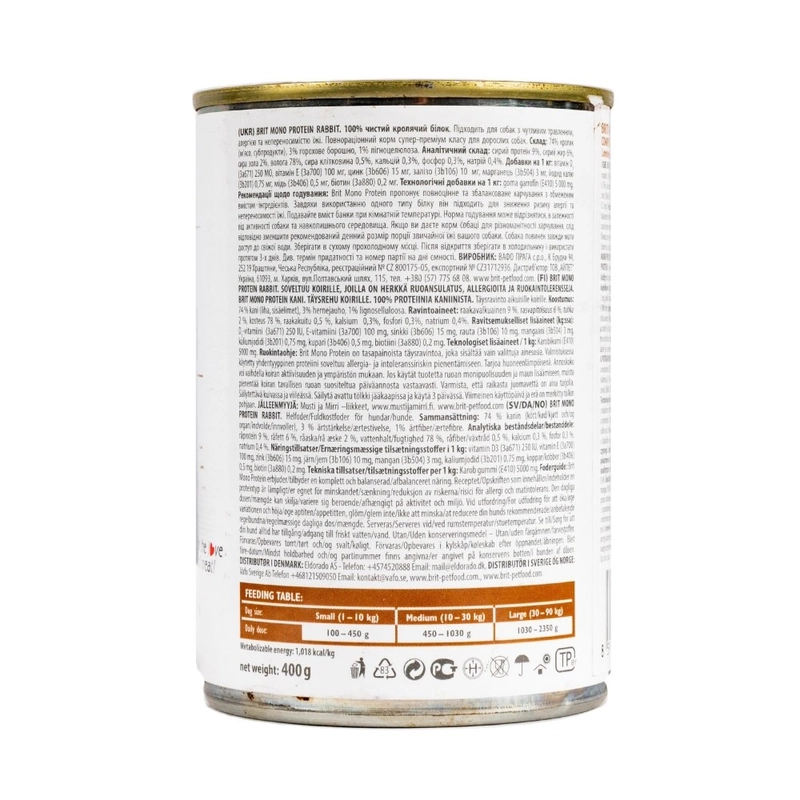 Brit Mono Protein Rabbit влажный корм для собак 400 г - с кроликом (8595602555376)  - фото 3