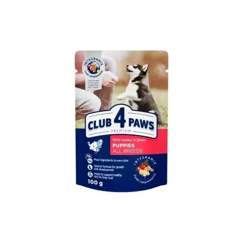 Club 4 Paws Premium with Turkey in Gravy ВОЛОГИЙ КОРМ Premium цуценята (з індичкою в соусі) 100 г