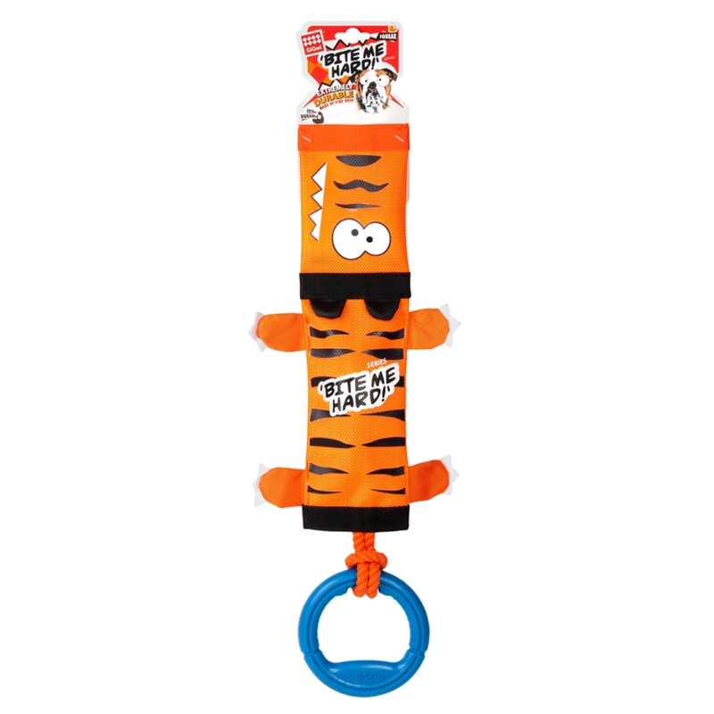Игрушка для собак GiGwi Bite me hard Тигр на веревке с ручкой и пищалкой 55 см (4823089352947) 