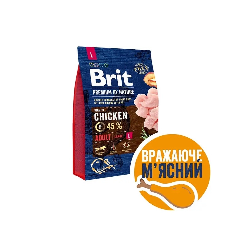 Brit Premium by Nature ADULT L Chicken сухий корм для дорослих собак великих порід (25-45 кг) 3кг - з куркою 