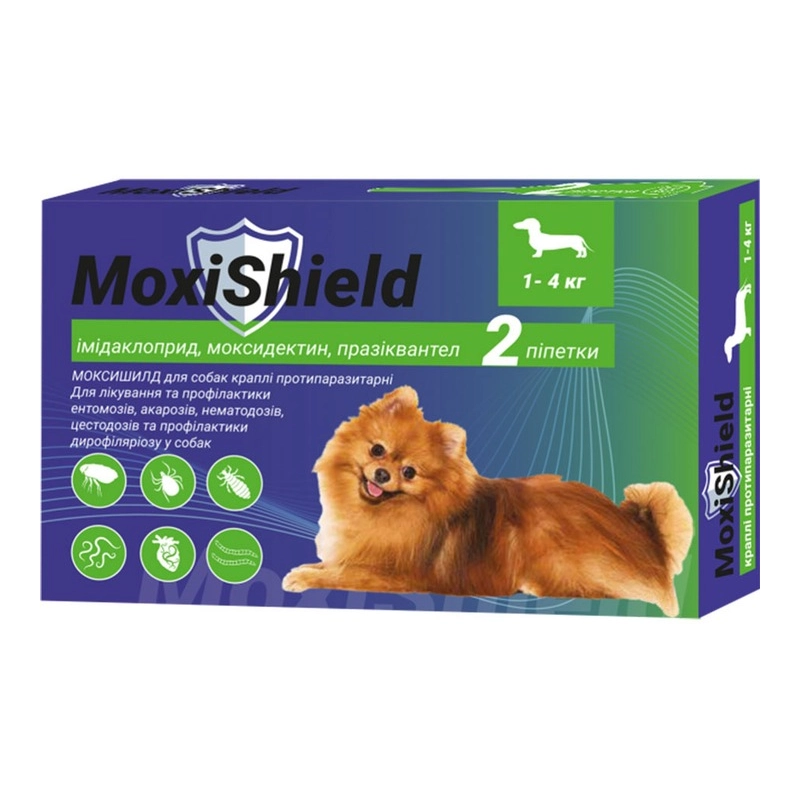 MoxiShield краплі для собак 0.6 мл/1 піпетка - від бліх і кліщів, 1-4 кг (4820150208158) 