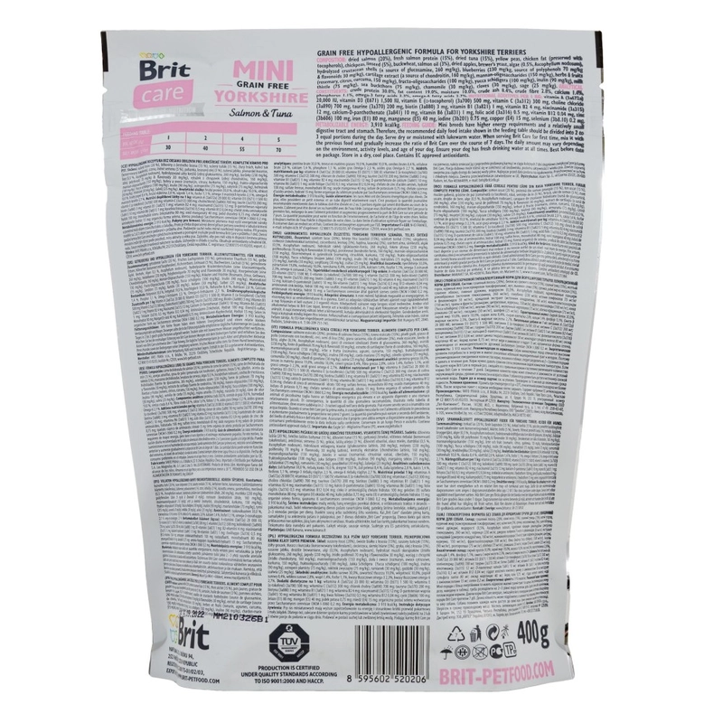 Brit Care Mini Grain-Free Yorkshire сухой корм для йоркширских терьеров 400 г - лосось и тунец (8595602520206)  - фото 4