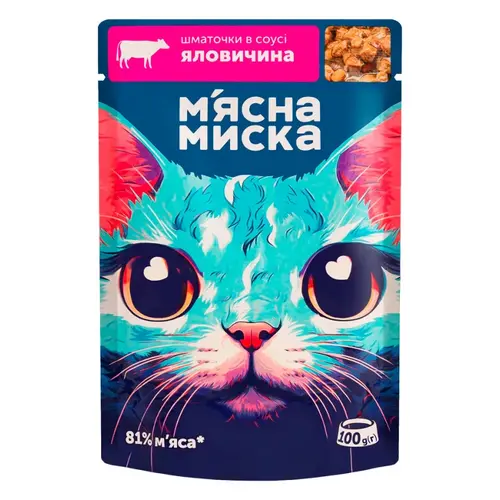 М'ясна Миска ШМАТОЧКИ В СОУСІ Економ коти (з яловичиною) 100 г