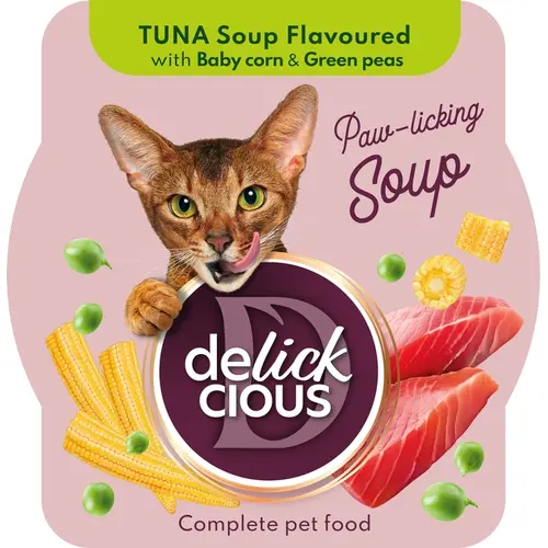 Delickcious Soup ЛАСОЩІ Premium коти (з тунцем мінтаем та горохом) 80 г