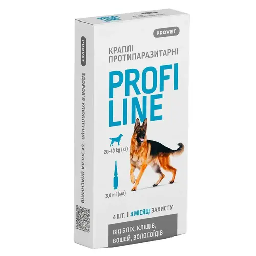 PROVET Profiline краплі для собак 3 мл/1 піпетка - від бліх і кліщів, 20-40 кг (4823082431021)