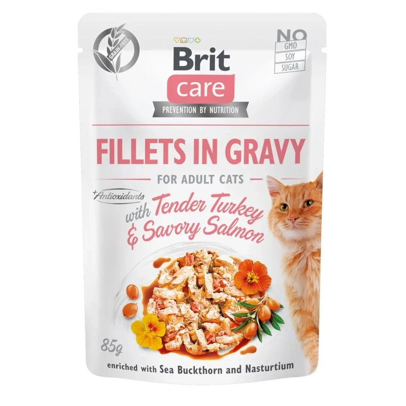 Brit Care Adult Fillets in Gravy ВОЛОГИЙ КОРМ Супер-преміум коти (з індички та лососем) 85 г 
