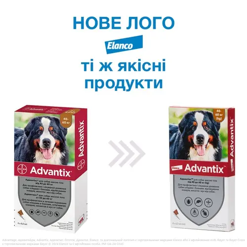 Bayer Advantix краплі для собак 1 мл/піпетка - від бліх та кліщів, 40-60 кг (4007221048947)