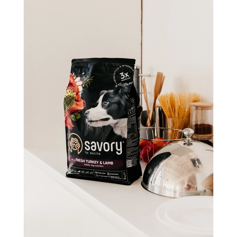 Savory ADULT Medium Breed Fresh Turkey & Lamb сухий корм для собак середніх порід 1 кг - зі свіжим ягням та індичкою(4820232630259)  - фото 4