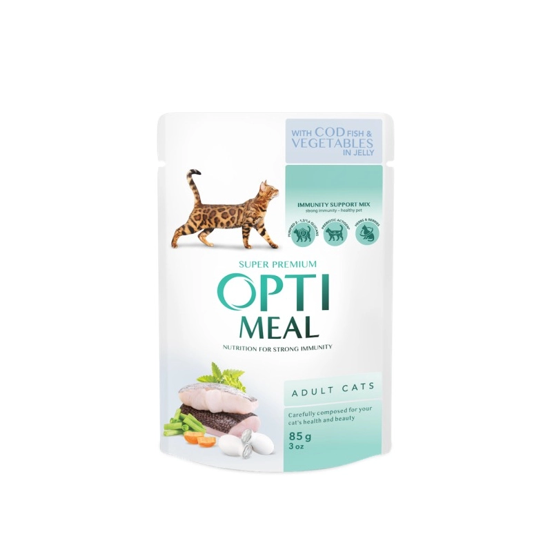 Optimeal Adult ВОЛОГИЙ КОРМ Супер-преміум коти (з тріскою та овочами) 85 г 