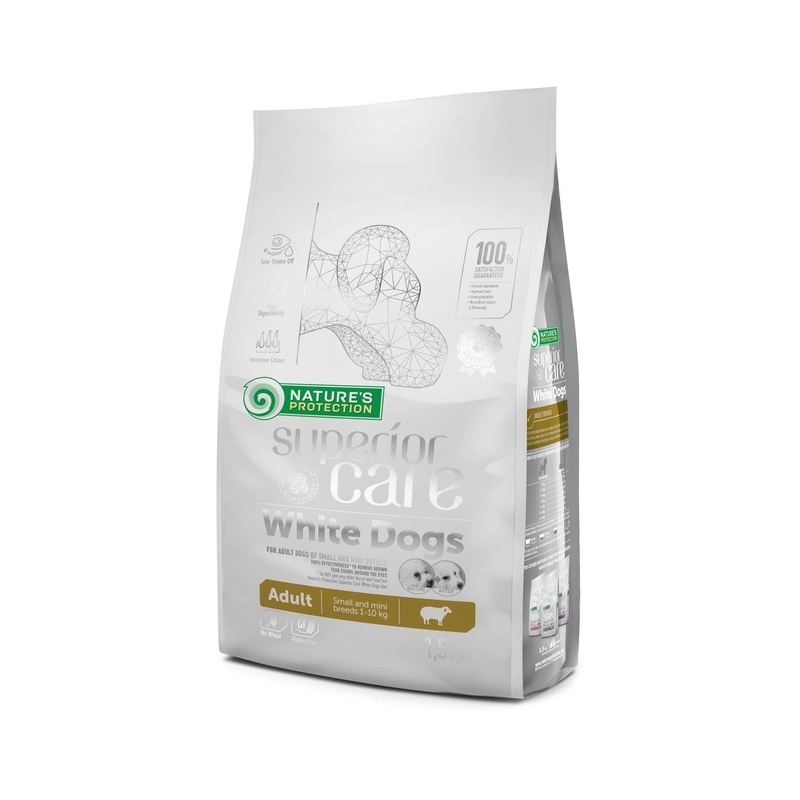 Natures Protection Superior Care White Dogs ADULT Small and MINI Breeds сухий корм для собак дрібних порід з білою шерстю 1.5 кг - із ягням(4771317456 