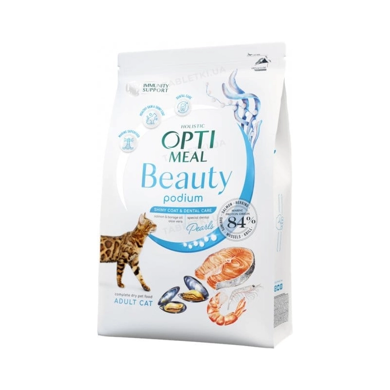 Optimeal Beauty сухий корм для котів для догляду за шерстю та зубами 1.5 кг - з морепродуктами (4820215364256) 