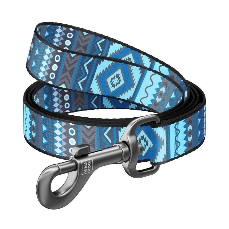 WAUDOG Nylon повідець для собак S - з QR паспортом, з малюнком Етно, нейлоновий, синій (4823089312415) 