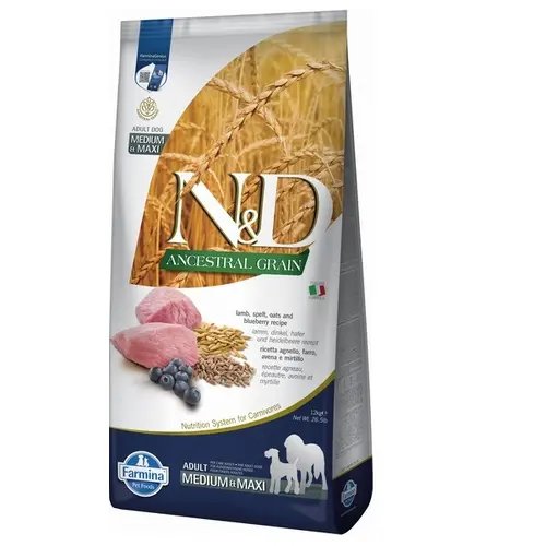 Farmina N&D Low Grain ADULT Medium&Maxi Ancestral GRAIN Lamb&Blueberry сухий корм для собак середніх та великих порід 12 кг - з ягням та чорницею (801