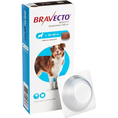 BraVecto таблетки для собак 1000 мг/1 таблетка - від бліх і кліщів, 25-40 кг