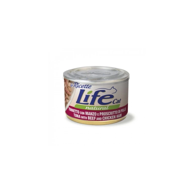Lifecat Le Ricette Natural ВОЛОГИЙ КОРМ Супер-преміум коти (з тунцем, яловичиною та шинкою) 150 г 