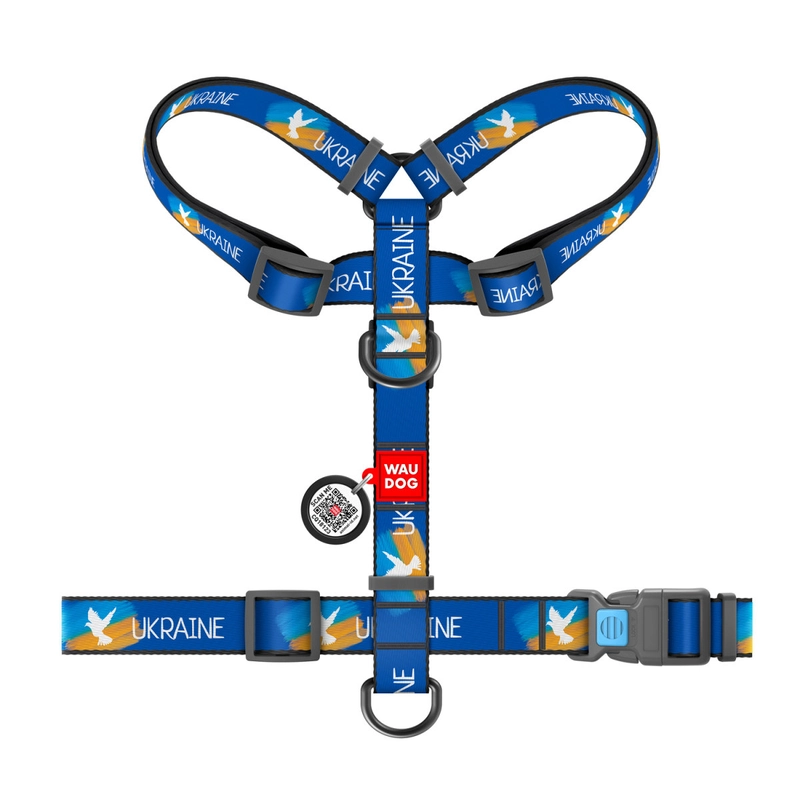 WAUDOG Nylon H-подібна шлея для собак M - з QR-паспортом, з малюнком Прапор, нейлонова (4823089350165)  - фото 3