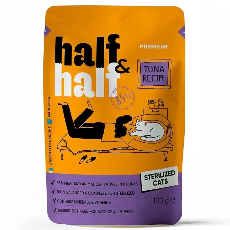 Half&Half Tuna Recipe Sterilised ВОЛОГИЙ КОРМ Premium коти (з тунцем в соусі) 100 г 