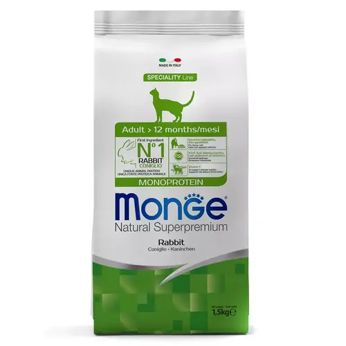 Monge Monoprotein Rabbit Adult Natural сухий корм для котів 1.5 кг - з кроликом (8009470011945)