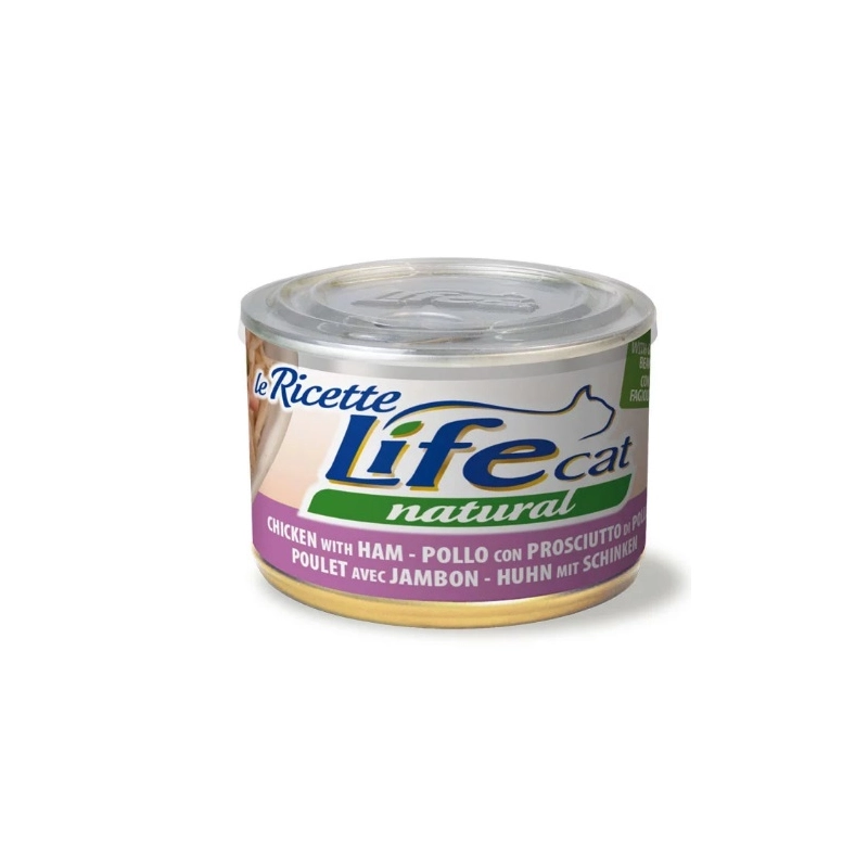 Lifecat Le Ricette Natural ВОЛОГИЙ КОРМ Супер-преміум коти (з курячим філе та шинкою) 150 г 
