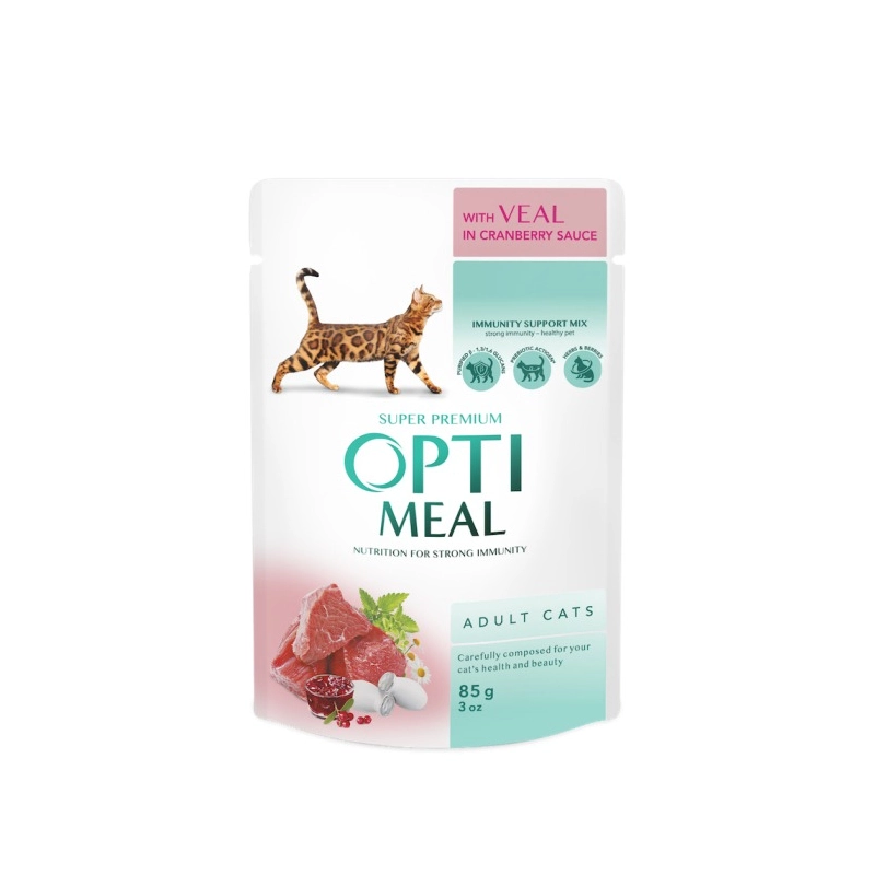 Optimeal Adult ВОЛОГИЙ КОРМ Супер-преміум коти (з телятиною) 85 г 
