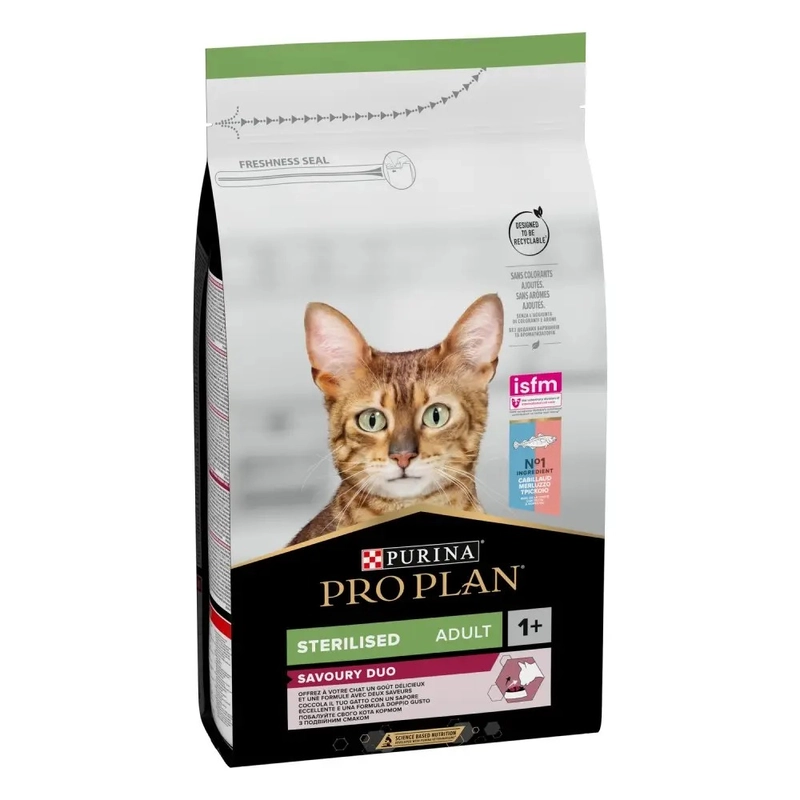 Purina Pro Plan Sterilised Adult 1+ Savoury Duo сухий корм для стерилізованих котів 1.5 кг - з тріскою та фореллю (7613036732413) 