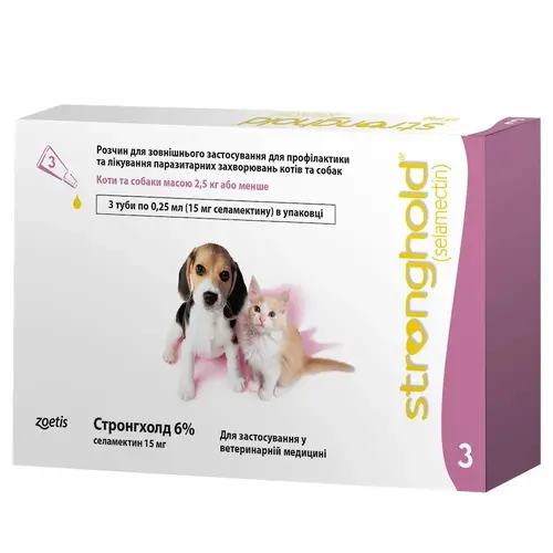 Zoetis Стронгхолд 6% краплі для кошенят та цуценят 0.25 мл/1 піпетка - від бліх, кліщів та глистів, 2.5 кг (13051402)