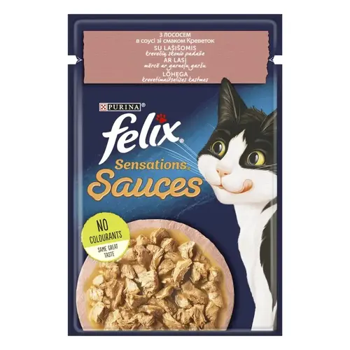 Felix Sensations Sauces ВОЛОГИЙ КОРМ Економ коти (з лососем та креветками) 85 г