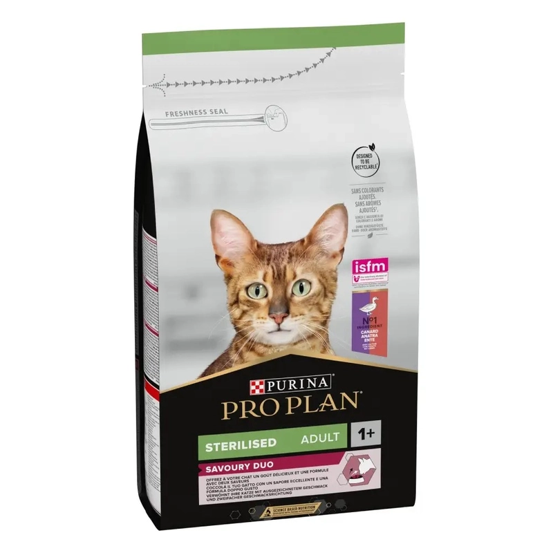 Purina Pro Plan Sterilised Adult 1+ Savoury Duo сухой корм для стерилизованных кошек 1.5 кг - с уткой и печенью (7613036732369) 