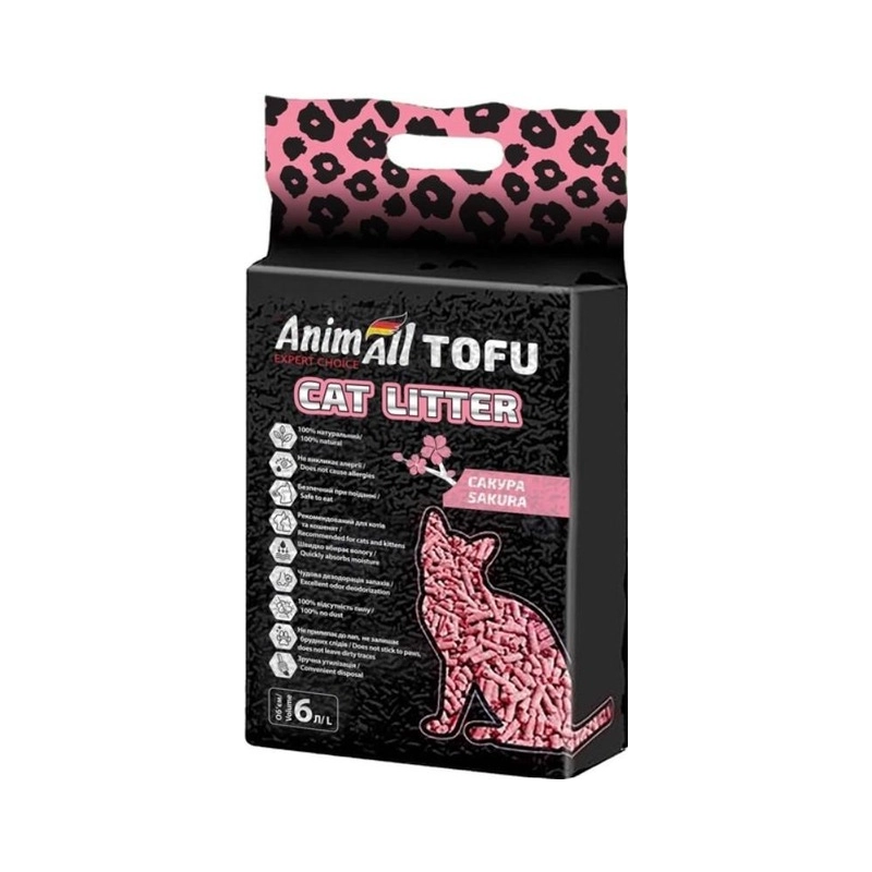 AnimAll Tofu наповнювач для котячого туалету 6 л - соєвий, з ароматом сакури (4820224500904) 