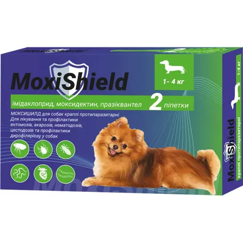 MoxiShield краплі для собак 0.6 мл/1 піпетка - від бліх і кліщів, 1-4 кг (4820150208158)