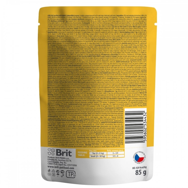 Brit Care MINI ADULT Rabbit & Salmon Fillets ВОЛОГИЙ КОРМ Супер-преміум собаки дрібних порід (з філе кролика та лосося) 85 г  - фото 2