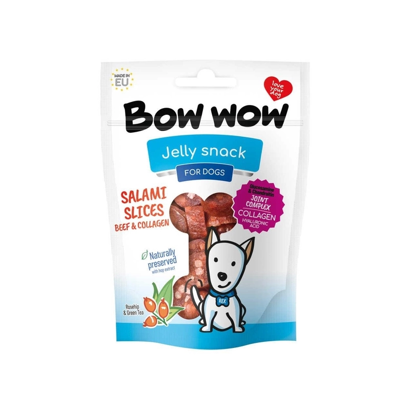 Bow Wow слайсы салями для собак 80 г - говядина с коллагеном (8595042694437) 