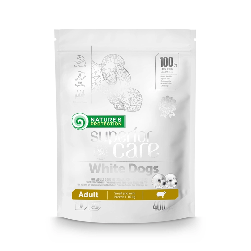 Natures Protection Superior Care Dogs ADULT Small and MINI Breeds сухой корм для собак мелких пород с белой шерстью 400 г - с ягненком (4771317456625) 