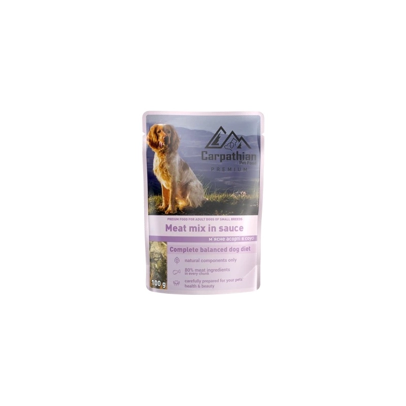 Carpathian Premium PetFood Meat Mix in Sauce ADULT ВОЛОГИЙ КОРМ Premium собаки (м'ясне асорті) 100 г 