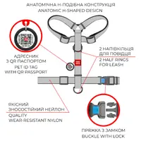 WAUDOG Nylon H-подібна шлея для собак M - з QR-паспортом, з малюнком Прапор, нейлонова (4823089350165)  - фото 4